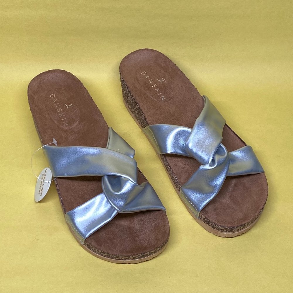 Danskin Vegan Leather Faith Slip-On Cork Sandal in Silver